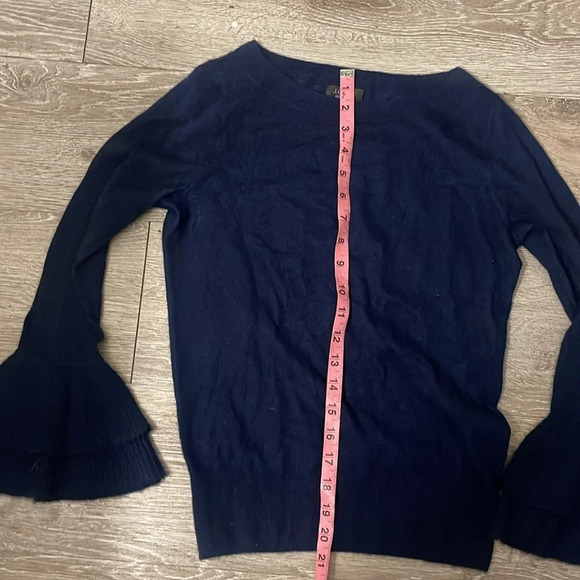 J. Crew Ruffle Sleeve CASHMERE Sweater Navy Blue Bell - xs - Picture 6 of 6